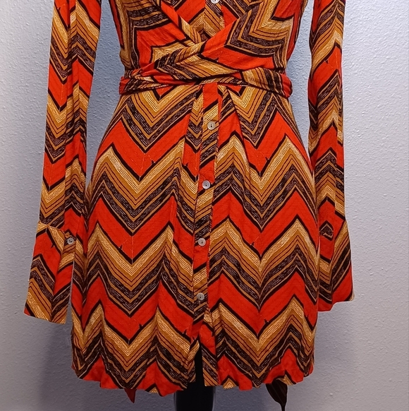 Free People Alistair Retro Chevron Sz XS Button Down Front Shirt Mini Dress - Picture 5 of 13